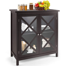 Load image into Gallery viewer, Freestanding Kitchen Buffet Cabinet with Glass Doors and Adjustable Shelf-Brown