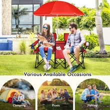 Load image into Gallery viewer, Portable Folding Picnic Double Chair With Umbrella-Red