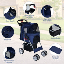 Load image into Gallery viewer, Foldable 4-Wheel Pet Stroller with Storage Basket-Navy