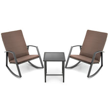 Load image into Gallery viewer, 3 Pieces Patio Rattan Rocking Furniture Set-Brown