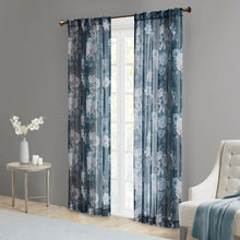 Load image into Gallery viewer, Madison Park Simone 100% Polyester Printed Floral Rod Pocket And Back Tab Voile Sheer- Navy MP40-6623 By Olliix