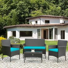 Load image into Gallery viewer, 4 Pcs Patio Rattan Cushioned Sofa Furniture Set with Tempered Glass Coffee Table-Turquoise