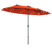 Load image into Gallery viewer, 15 Ft Patio LED Crank Solar Powered 36 Lights Umbrella without Weight Base-Orange