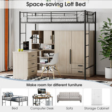 Load image into Gallery viewer, Twin Size Space-saving Metal Loft Bed with Full-Length Guardrail and 2 Ladders-Black