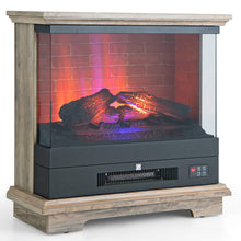 Load image into Gallery viewer, 27 Inch Freestanding Electric Fireplace with 3-Level Vivid Flame Thermostat-Natural