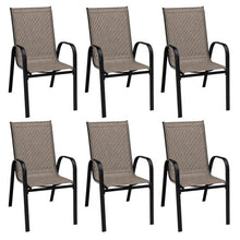 Load image into Gallery viewer, 6 Pieces Patio Stackable Dining Chairs with Curved Armrests and Breathable Fabric