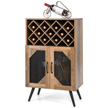 Load image into Gallery viewer, 2-Door Farmhouse Kitchen Storage Bar Cabinet with Wine Rack and Glass Holder-Rustic Brown