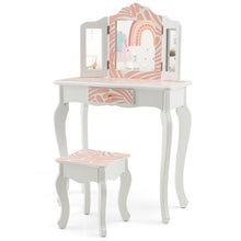 Load image into Gallery viewer, 2 in 1 Kids Vanity Table Set with Tri-folding Mirror-Pink