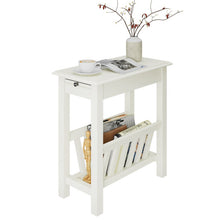 Load image into Gallery viewer, 2-Tier End Table with Pull-out Tray and Solid Rubber Wood Legs-White