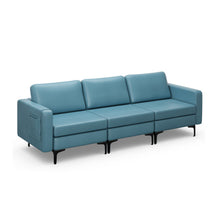 Load image into Gallery viewer, 3-Seat Sectional Sofa Couch with Armrest Magazine Pocket and Metal Leg-Blue