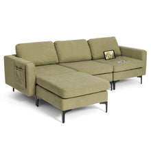 Load image into Gallery viewer, Modular L-shaped Sectional Sofa with Reversible Chaise and 2 USB Ports-Green
