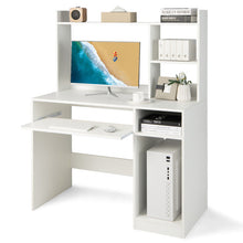 Load image into Gallery viewer, Home Office Computer Desk with Bookcase Keyboard Tray and CPU Stand-White