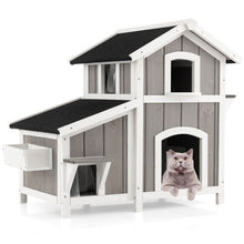 Load image into Gallery viewer, Outdoor 2-Story Wooden Feral Cat House with Escape Door-Gray