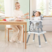 Load image into Gallery viewer, 6-in-1 Convertible Baby High Chair with Adjustable Removable Tray-Gray & White