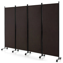 Load image into Gallery viewer, 4-Panel Folding Room Divider 6 Feet Rolling Privacy Screen with Lockable Wheels-Brown