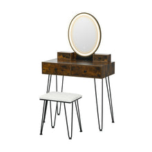 Load image into Gallery viewer, Vanity Table Set with 3-Color Lighted Dimmable Mirror-Brown