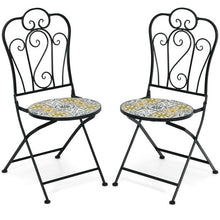 Load image into Gallery viewer, 2-Piece Mosaic Folding Bistro Chairs with Ceramic Tiles Seat