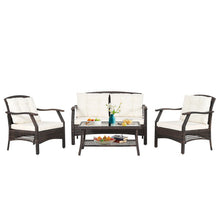 Load image into Gallery viewer, 4 Pieces Outdoor Rattan Conversation Set with Protective Cover