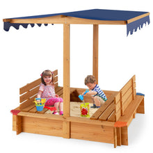 Load image into Gallery viewer, Kids Wooden Sandbox with Canopy and 2 Bench Seats