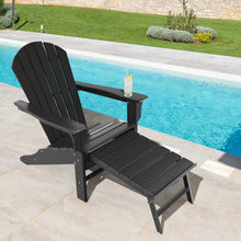 Load image into Gallery viewer, Patio HDPE Adirondack Chair with Retractable Ottoman-Black