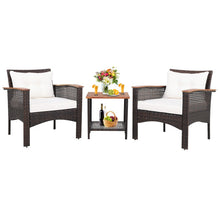 Load image into Gallery viewer, 3 Pieces Patio Rattan Furniture Set with Acacia Wood Tabletop