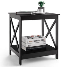 Load image into Gallery viewer, 2-Tier Side Table with X-shape Design and 4 Solid Legs-Dark Brown