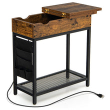 Load image into Gallery viewer, Industrial End Table with Charging Station and Flip Top-Rustic Brown
