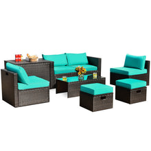 Load image into Gallery viewer, 8 Pieces Patio Space-Saving Rattan Furniture Set with Storage Box and Waterproof Cover-Turquoise