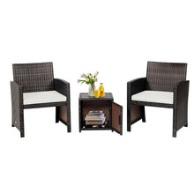 Load image into Gallery viewer, 3 Pieces Patio Wicker Furniture Set with Storage Table and Protective Cover-Off White