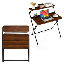 Load image into Gallery viewer, 2-Tier Folding Computer Desk Laptop Table No Assembly Required for Home Office-Brown