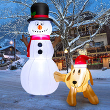 Load image into Gallery viewer, 6 Feet Tall Inflatable Snowman and Dog Set Christmas Decoration with LED Lights