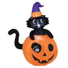 Load image into Gallery viewer, 5 Feet Inflatable Halloween Pumpkin with Witch's Black Cat