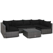 Load image into Gallery viewer, 7 Pieces Patio Rattan Furniture Set with Sectional Sofa Cushioned-Black