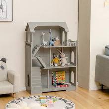 Load image into Gallery viewer, Kids Wooden Dollhouse Bookshelf with Anti-Tip Design and Storage Space-Gray
