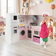 Load image into Gallery viewer, Corner Play Kitchen Wooden Toy Set with Sound and Light