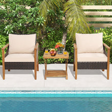 Load image into Gallery viewer, 3 Pieces Patio Wicker Furniture Set with 2-Tier Side Table and Cushioned Armchairs-Natural