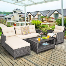Load image into Gallery viewer, 4 Pieces Patio Rattan Furniture Set with Cushion and Table Shelf-Off White
