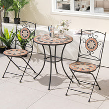 Load image into Gallery viewer, 3 Pieces Patio Bistro Set with 1 Round Mosaic Table and 2 Folding Chairs