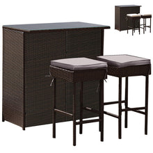 Load image into Gallery viewer, 3 Pieces Patio Rattan Wicker Bar Table Stools Dining Set-Gray & Off White