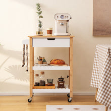 Load image into Gallery viewer, 3-Tier Kitchen Island Cart Rolling Service Trolley with Bamboo Top-Natural