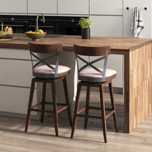 Load image into Gallery viewer, Set of 2 Wooden Swivel Bar Stools with Cushioned Seat and Open X Back-30 inches