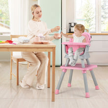 Load image into Gallery viewer, 6-in-1 Convertible Baby High Chair with Adjustable Removable Tray-Pink