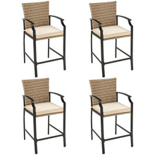 Load image into Gallery viewer, Patio Rattan Bar Stools Set of 4 with Soft Cushions