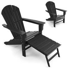 Load image into Gallery viewer, Patio HDPE Adirondack Chair with Retractable Ottoman-Black