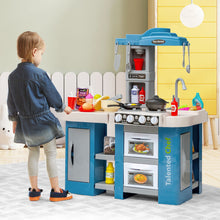 Load image into Gallery viewer, 67 Pieces Play Kitchen Set for Kids with Food and Realistic Lights and Sounds-Blue