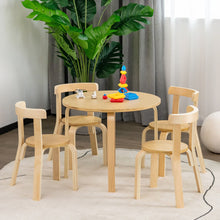 Load image into Gallery viewer, 5-Piece Kids Wooden Curved Back Activity Table and Chair Set with Toy Bricks-Natural
