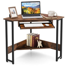Load image into Gallery viewer, Triangle Corner Computer Desk with Keyboard Tray-Rustic Brown