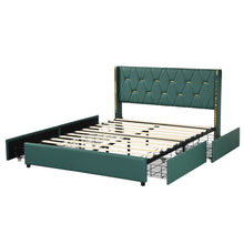 Load image into Gallery viewer, Full/Queen Size Upholstered Bed Frame with 4 Drawers-Green-Full Size