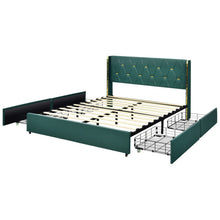 Load image into Gallery viewer, Full/Queen Size Upholstered Bed Frame with 4 Drawers-Green-Queen Size