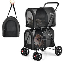 Load image into Gallery viewer, 4-in-1 Double Pet Stroller with Detachable Carrier and Travel Carriage-Black